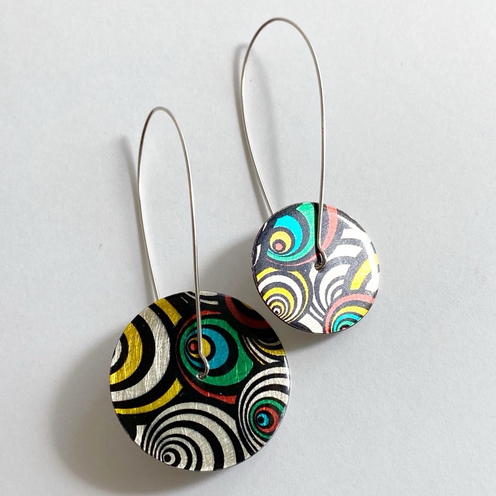 MATCHBOX Sterling Silver Colorful Psychedelic Dangle Spin Earrings - Picture 7 of 7